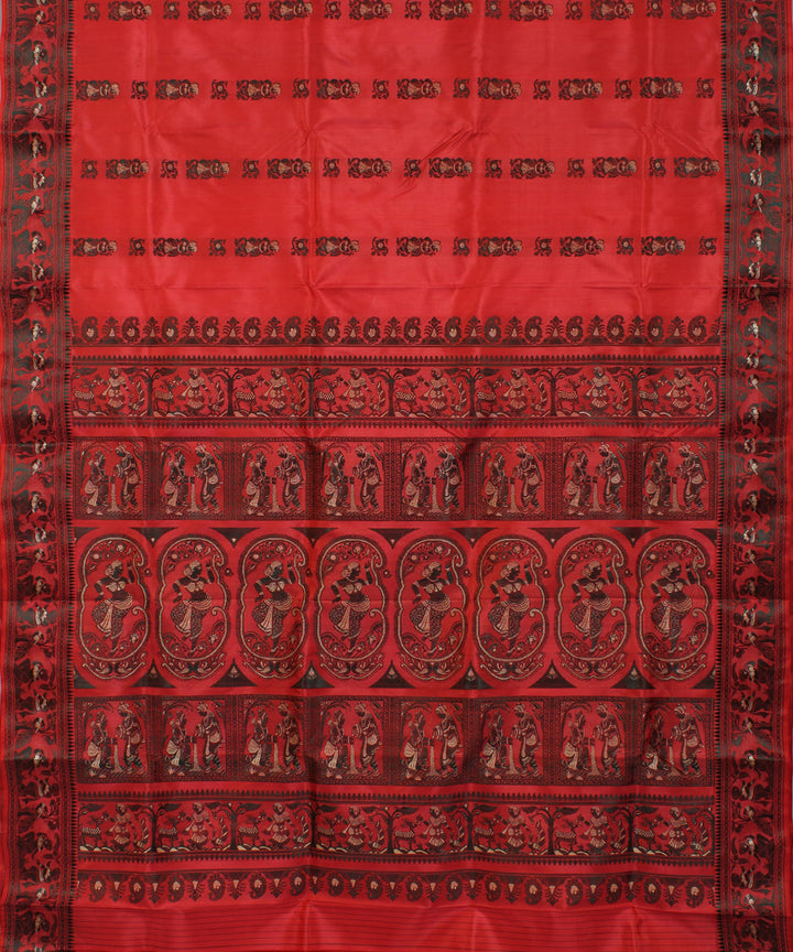 Dark red handwoven silk baluchari saree