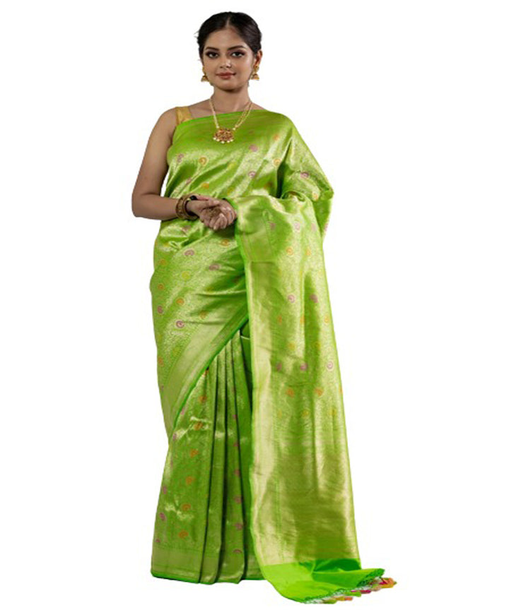 Light green handloom silk kadua booti banarasi saree