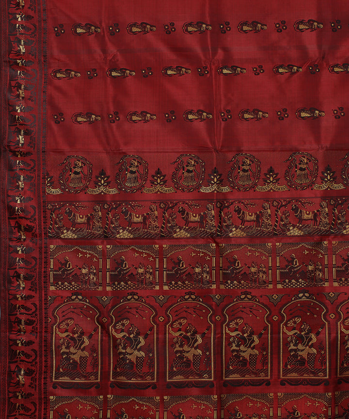 Maroon handwoven silk baluchari saree