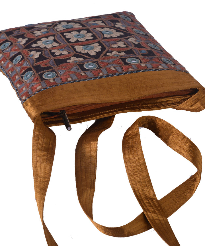 Rust multicolor hand embroidered mashroo cross body bag