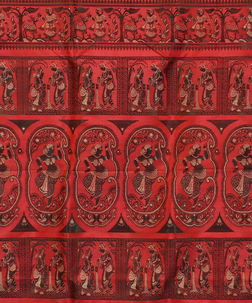 Dark red handwoven silk baluchari saree