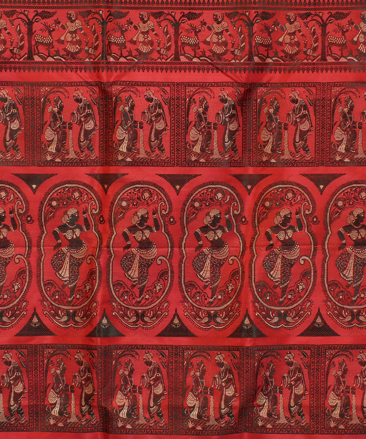 Dark red handwoven silk baluchari saree