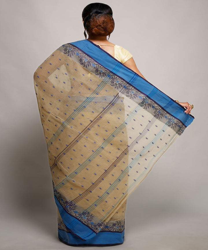 Grey blue handwoven tangail tant cotton bengal saree