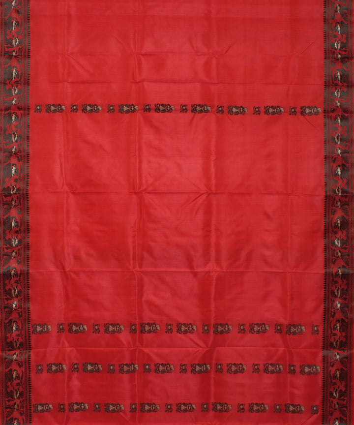 Dark red handwoven silk baluchari saree