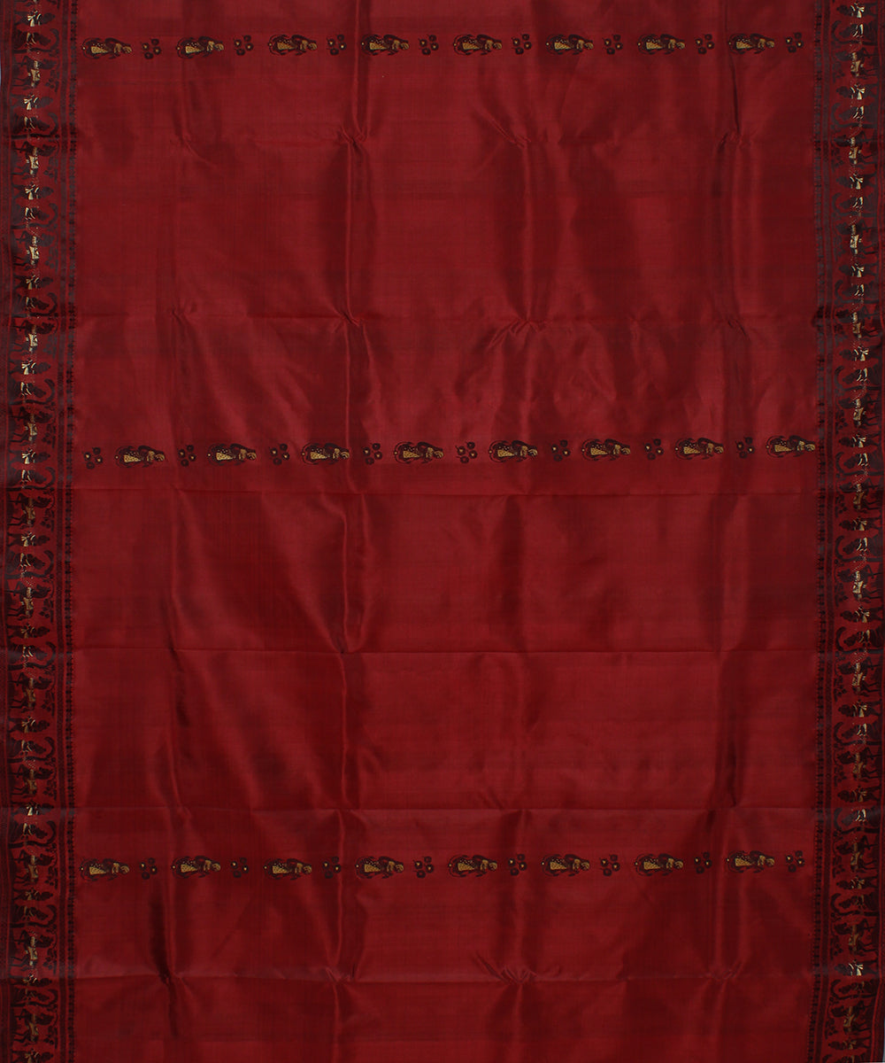 Maroon handwoven silk baluchari saree