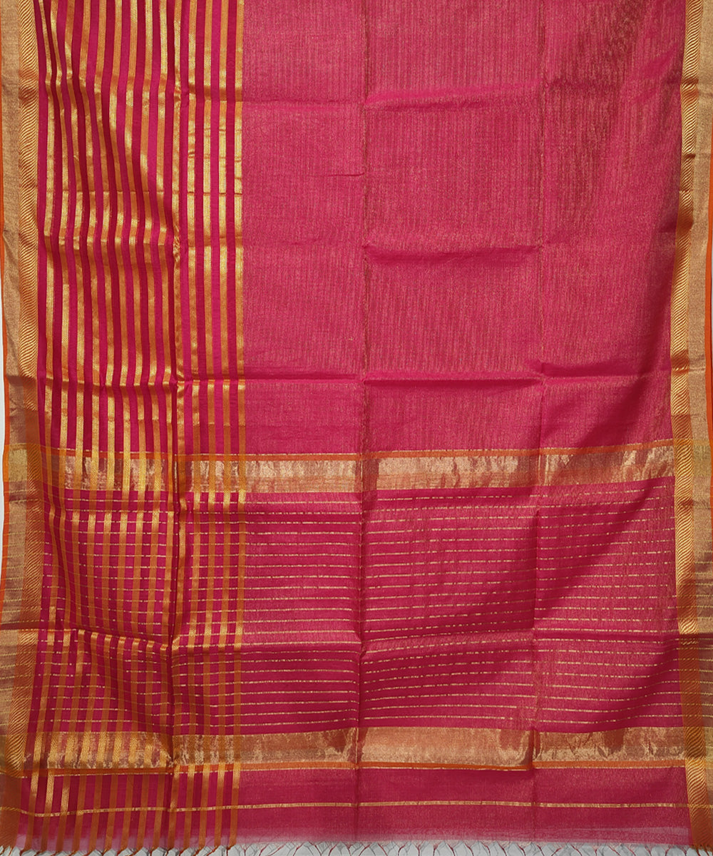 Pink orange handwoven cotton silk maheshwari saree