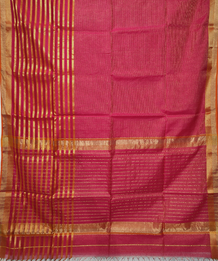 Pink orange handwoven cotton silk maheshwari saree