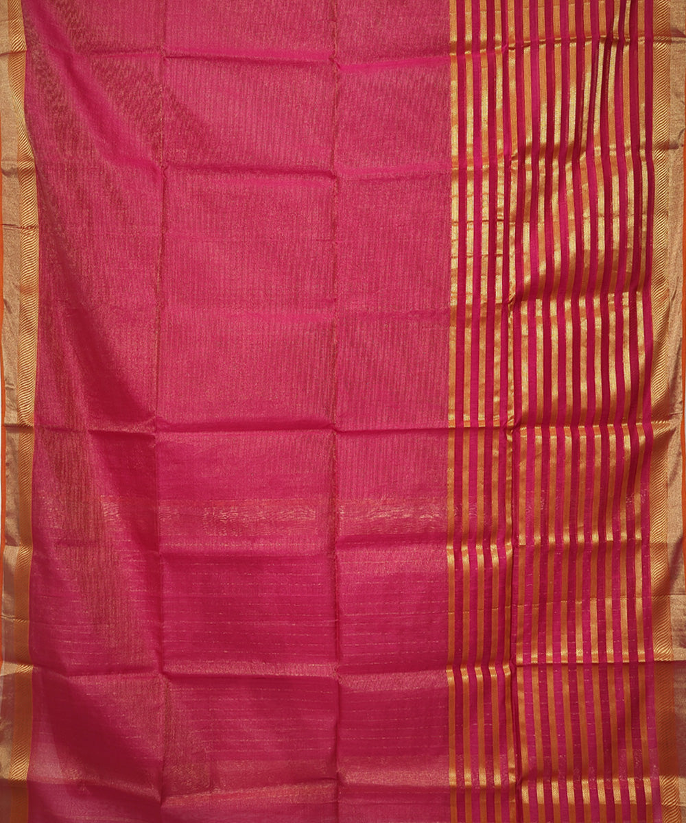Pink orange handwoven cotton silk maheshwari saree