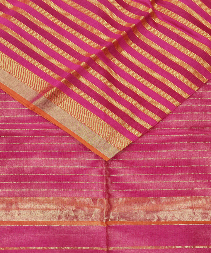 Pink orange handwoven cotton silk maheshwari saree