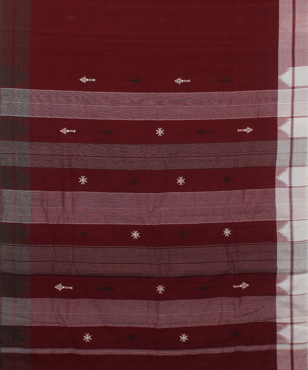 Maroon white natural dye cotton handwoven kotpad saree