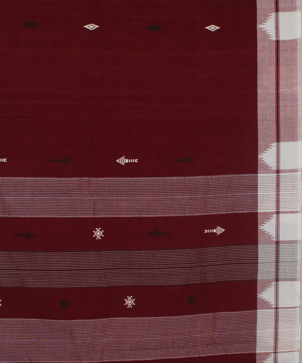 Maroon white natural dye cotton handwoven kotpad saree