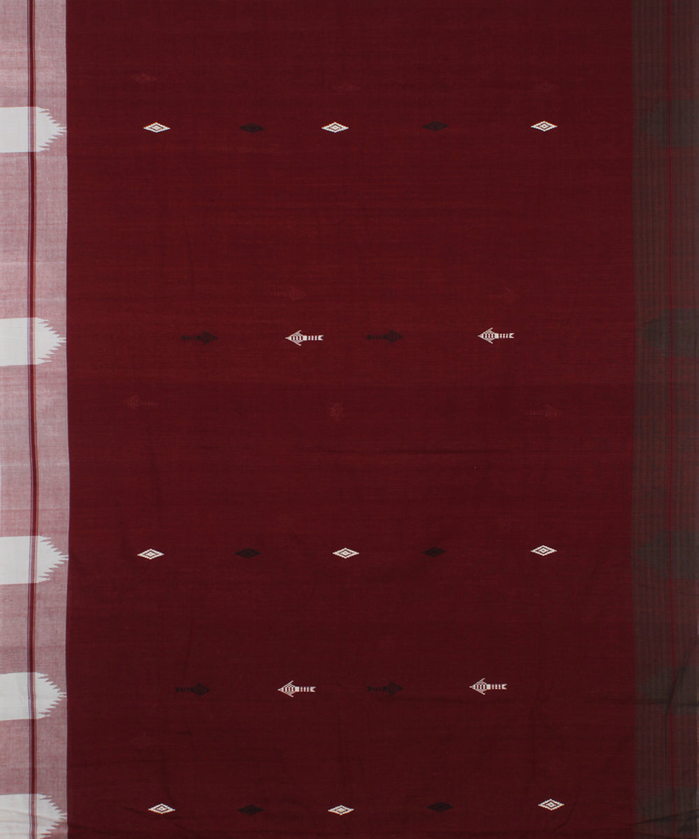 Maroon white natural dye cotton handwoven kotpad saree