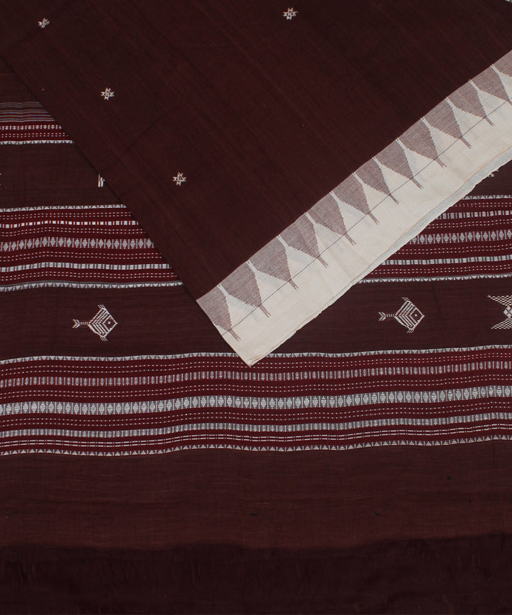 Brown white natural dye cotton handwoven kotpad saree