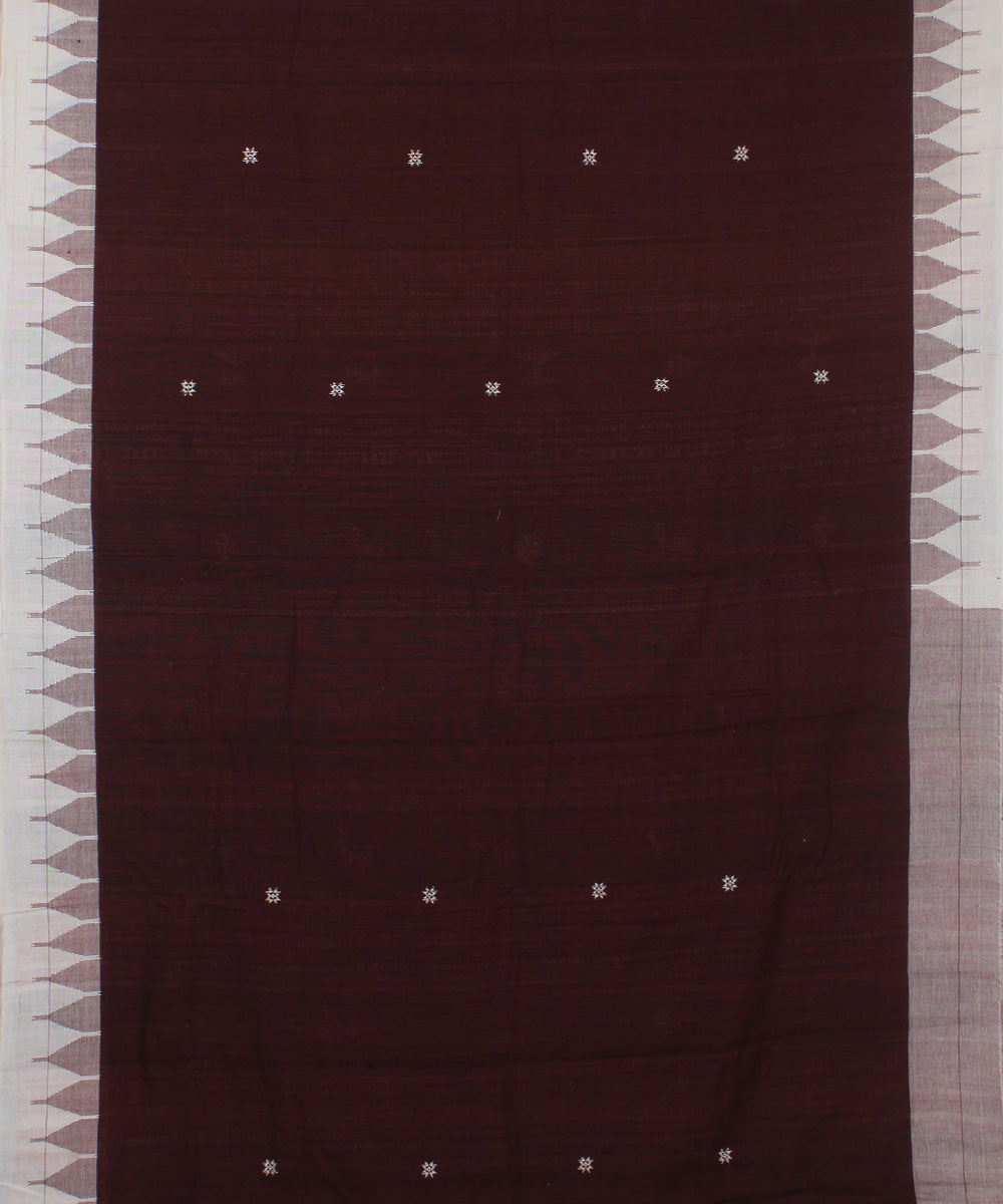 Brown white natural dye cotton handwoven kotpad saree