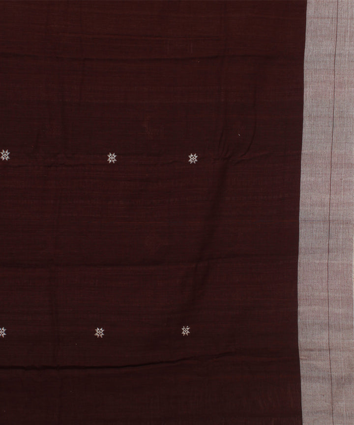 Brown white natural dye cotton handwoven kotpad saree
