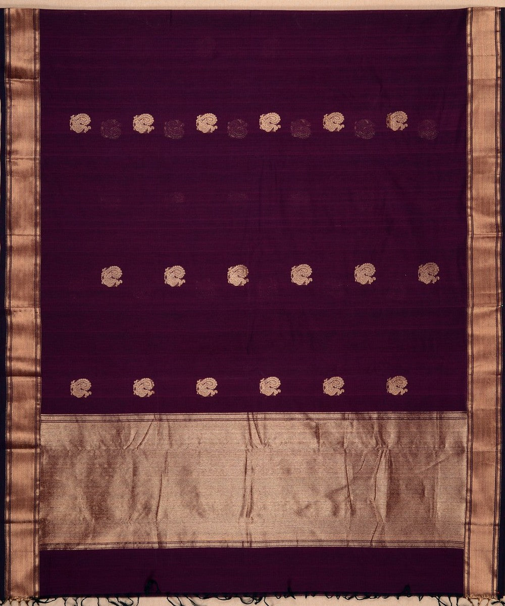 Purple zari butta handwoven cotton kanchi saree