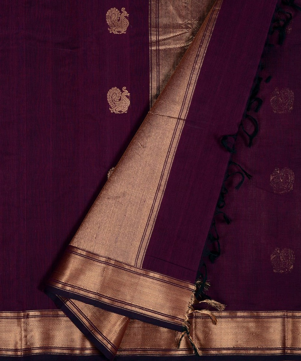 Purple zari butta handwoven cotton kanchi saree