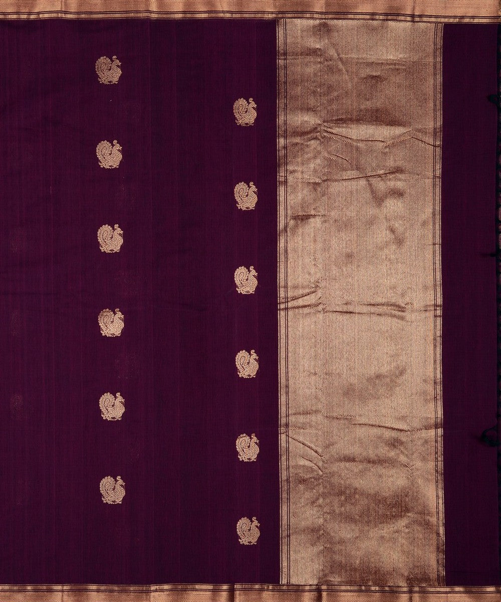 Purple zari butta handwoven cotton kanchi saree