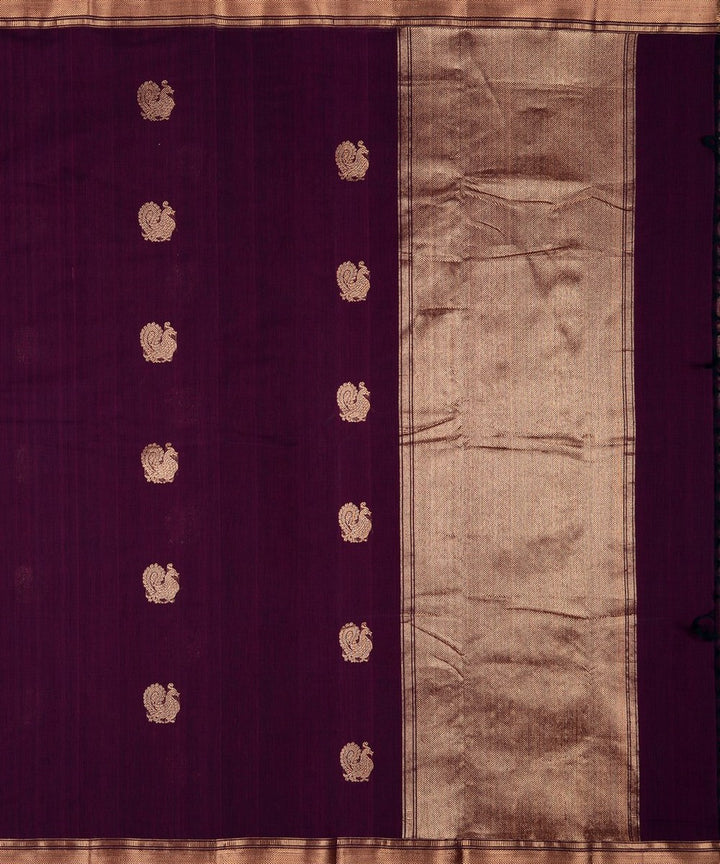 Purple zari butta handwoven cotton kanchi saree