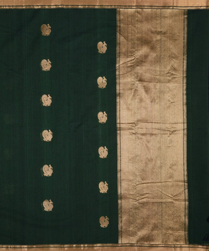Dark green zari butta handwoven cotton kanchi saree