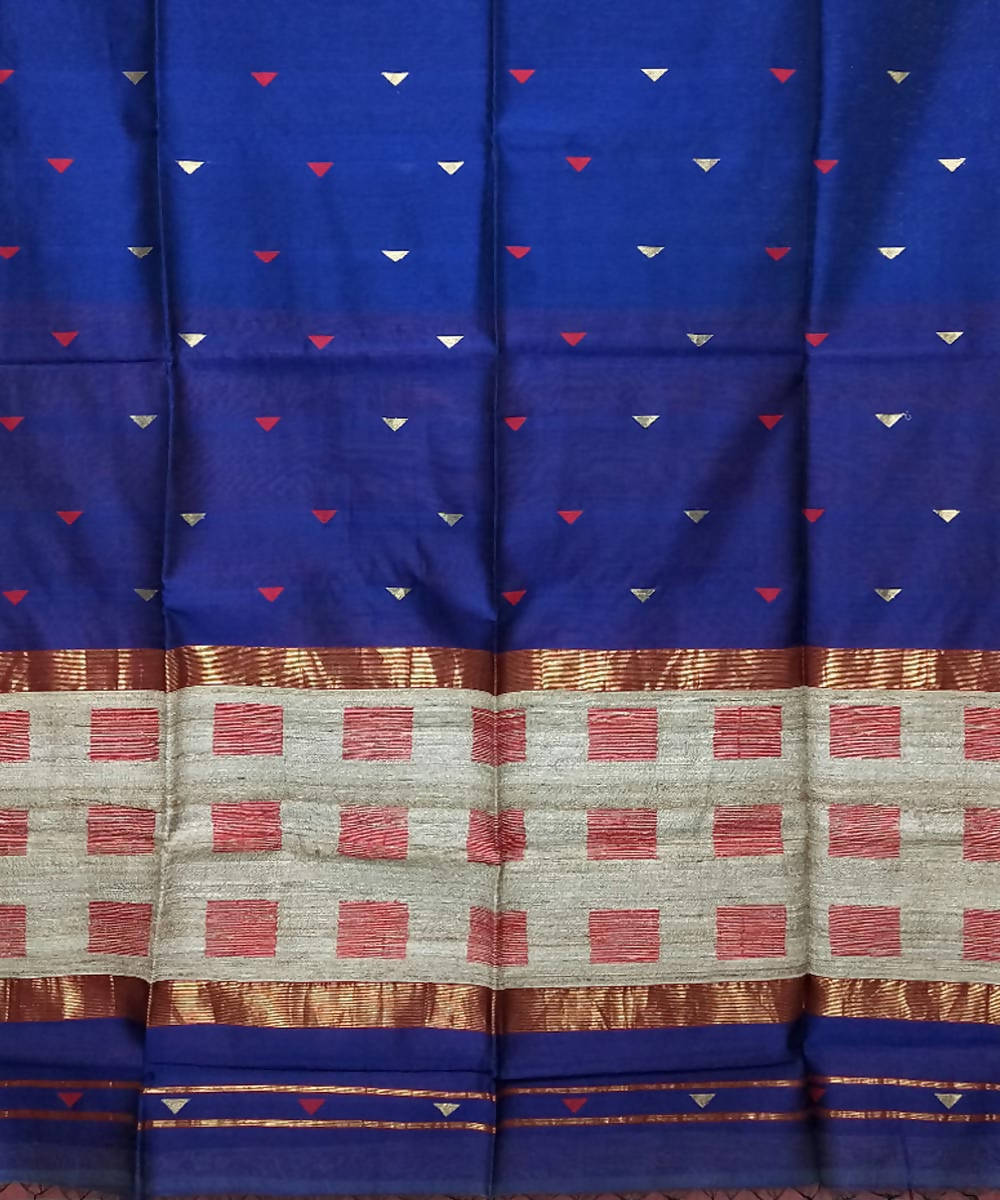 Dark blue handwoven cotton silk maheshwari saree