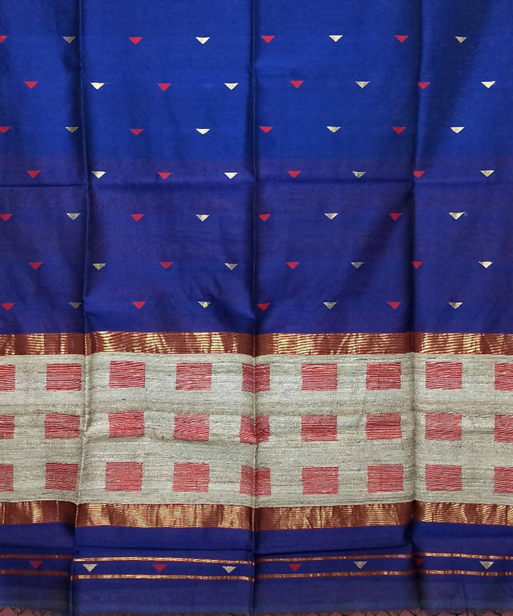 Dark blue handwoven cotton silk maheshwari saree