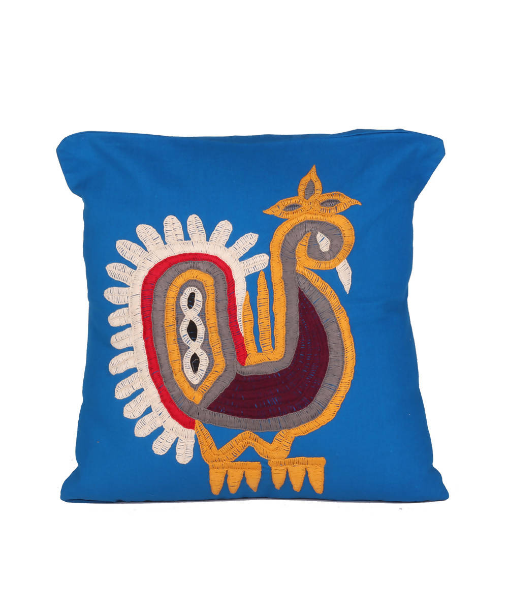 Blue handcrafted soi embroidery cotton cushion cover
