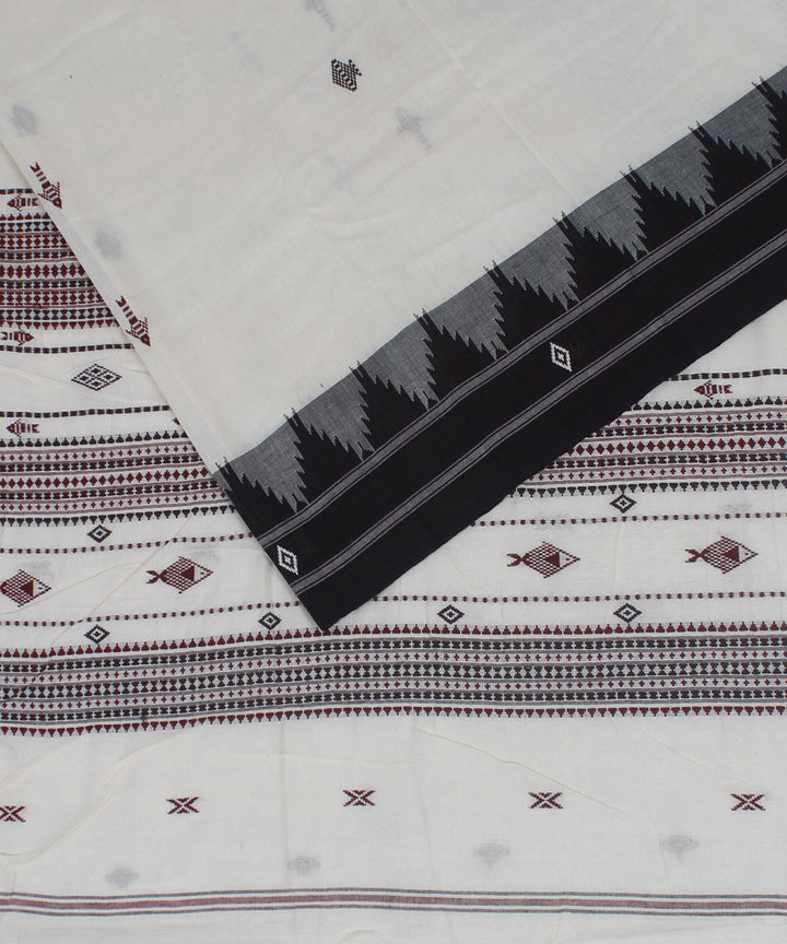 White maroon natural dye cotton handwoven kotpad saree