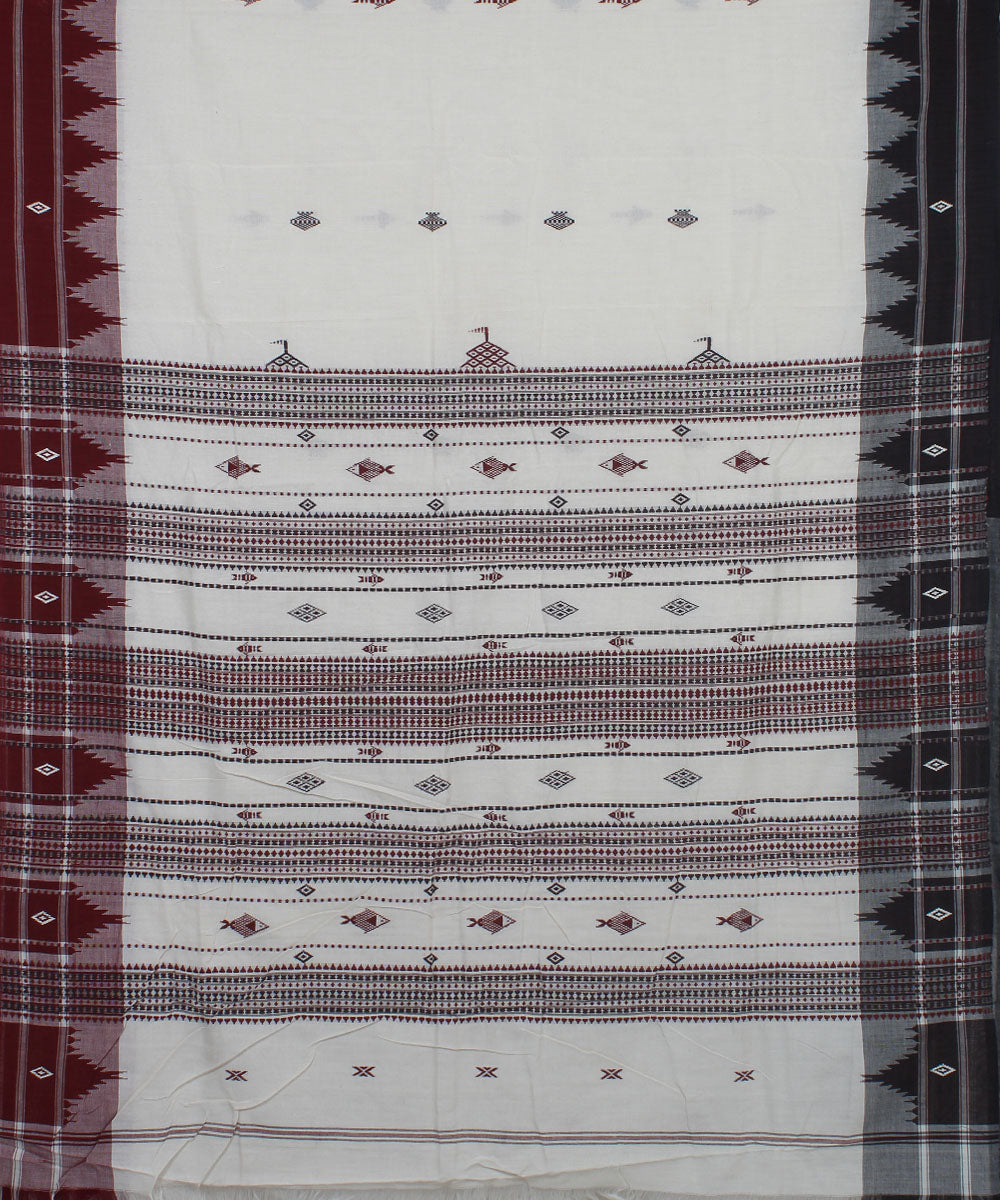 White maroon natural dye cotton handwoven kotpad saree