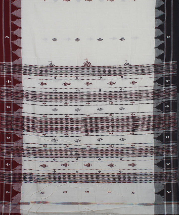 White maroon natural dye cotton handwoven kotpad saree
