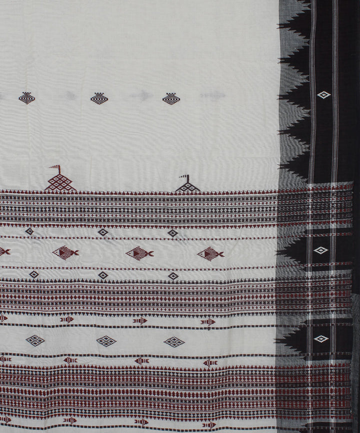 White maroon natural dye cotton handwoven kotpad saree