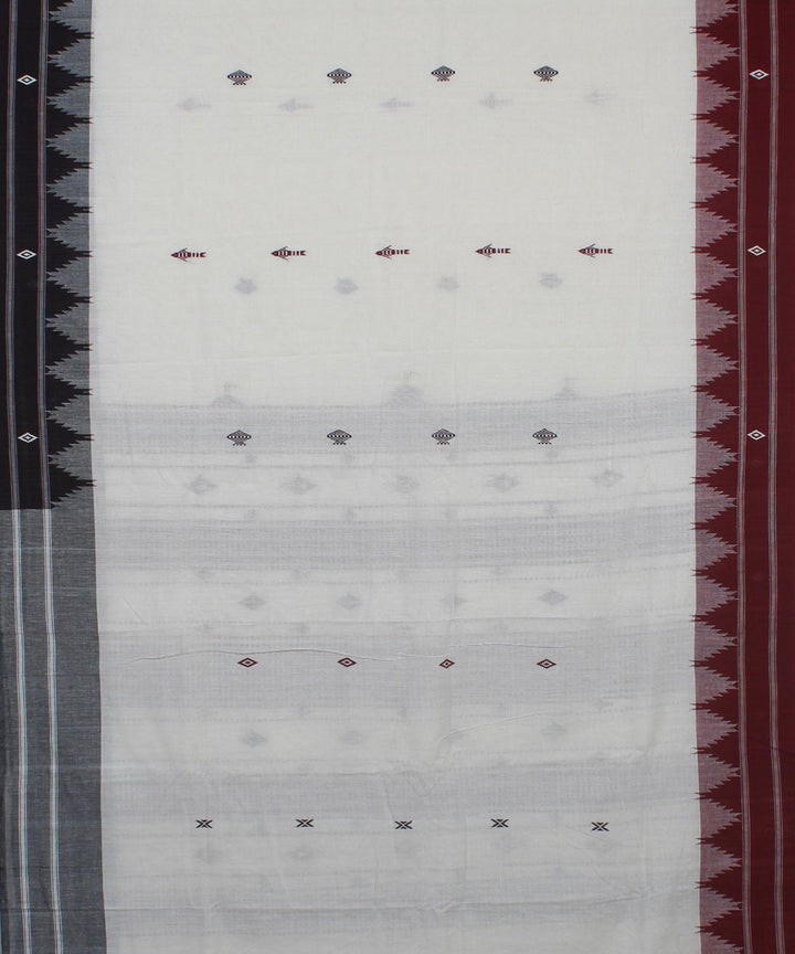 White maroon natural dye cotton handwoven kotpad saree
