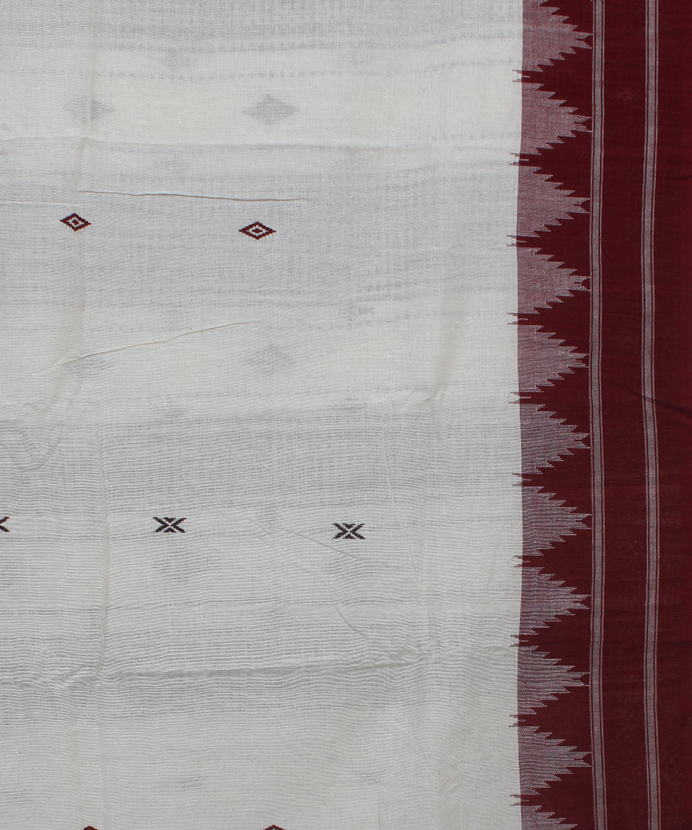 White maroon natural dye cotton handwoven kotpad saree