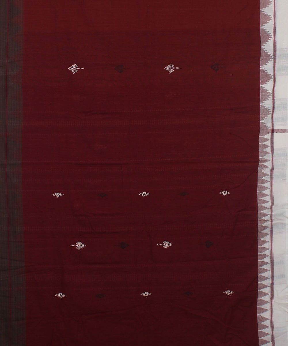Maroon white natural dye cotton handloom kotpad saree