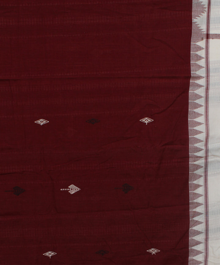 Maroon white natural dye cotton handloom kotpad saree