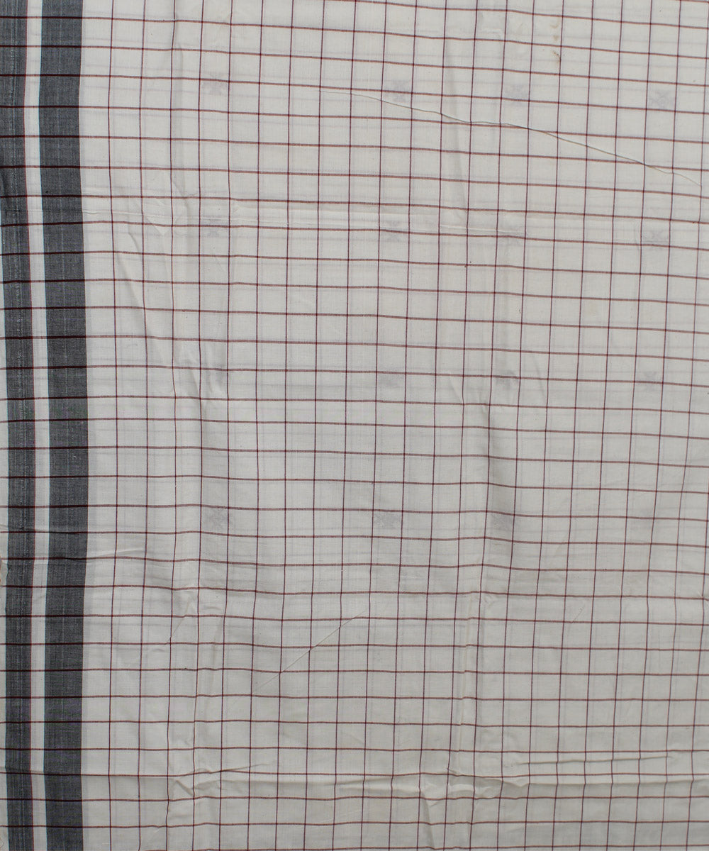 White natural dye checks handwoven cotton kotpad saree