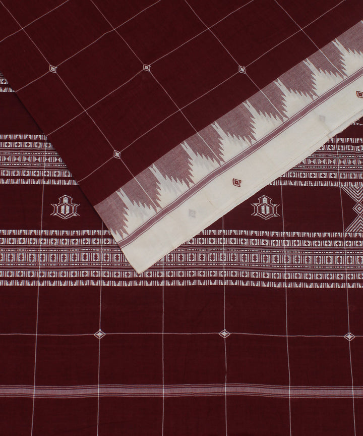Maroon natural dye checks handwoven cotton kotpad saree