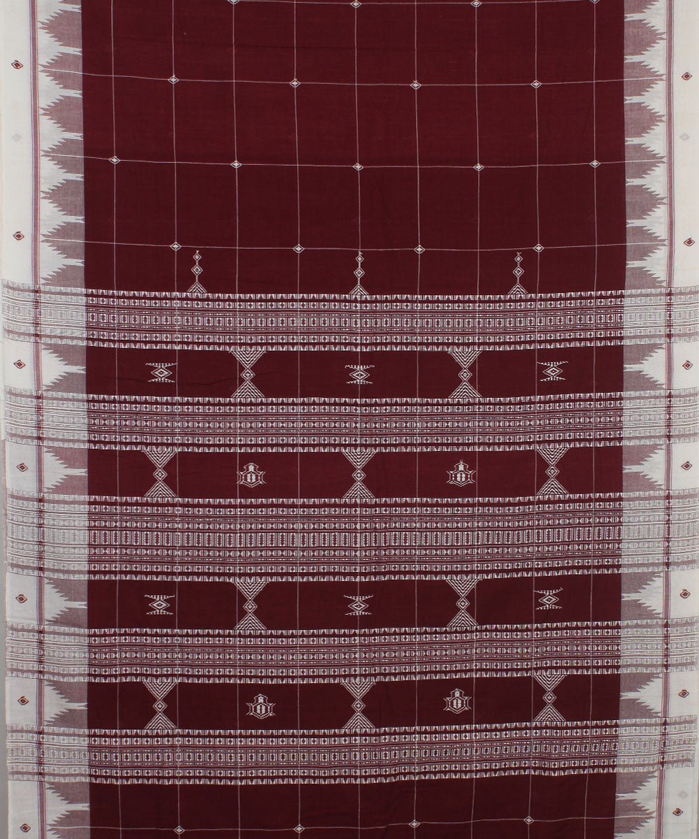 Maroon natural dye checks handwoven cotton kotpad saree