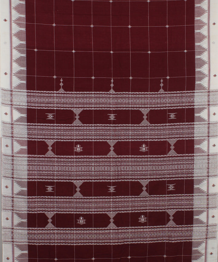 Maroon natural dye checks handwoven cotton kotpad saree