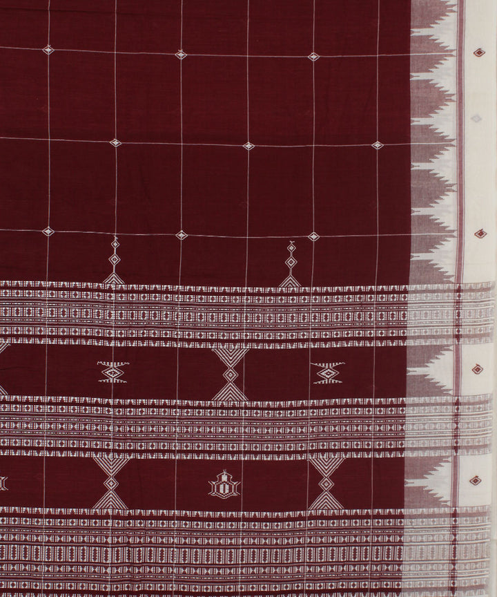 Maroon natural dye checks handwoven cotton kotpad saree