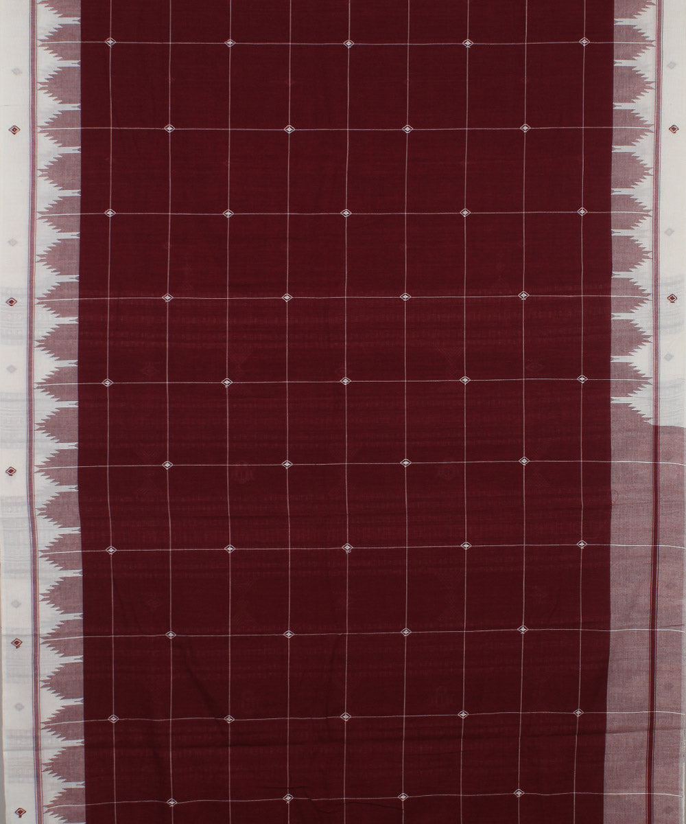 Maroon natural dye checks handwoven cotton kotpad saree