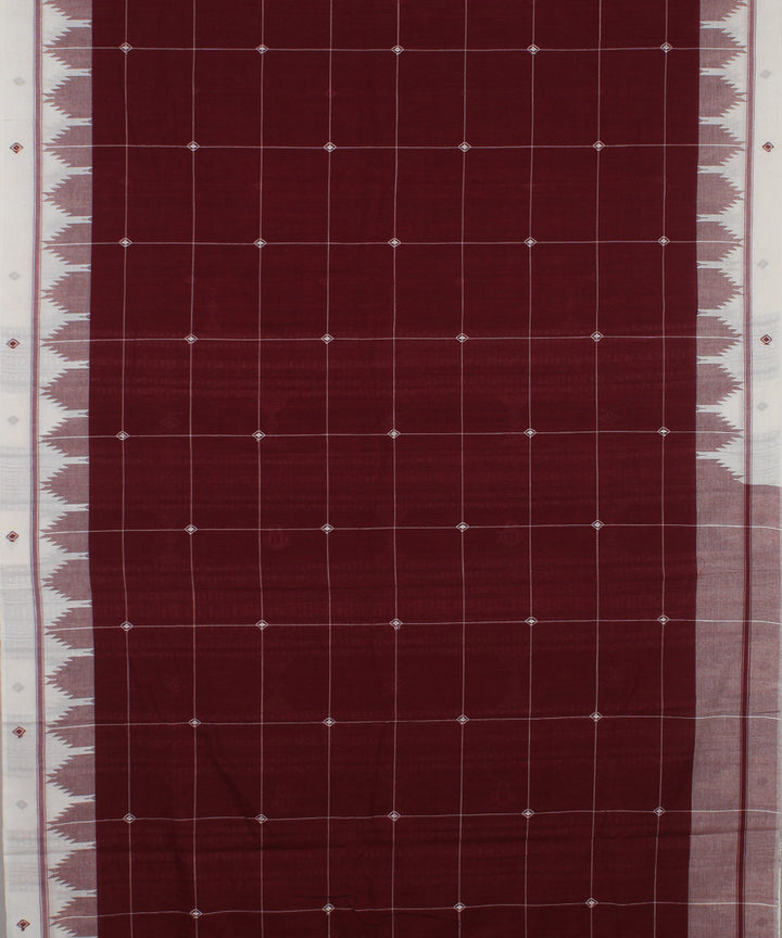 Maroon natural dye checks handwoven cotton kotpad saree