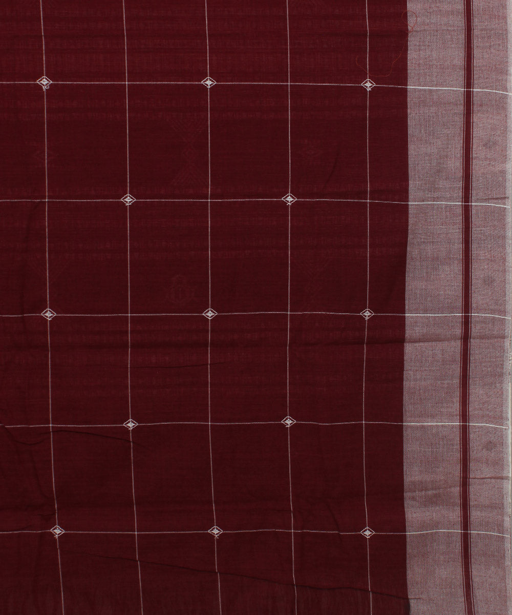 Maroon natural dye checks handwoven cotton kotpad saree