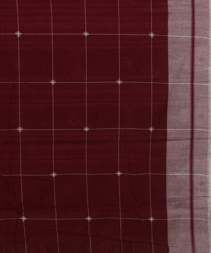 Maroon natural dye checks handwoven cotton kotpad saree