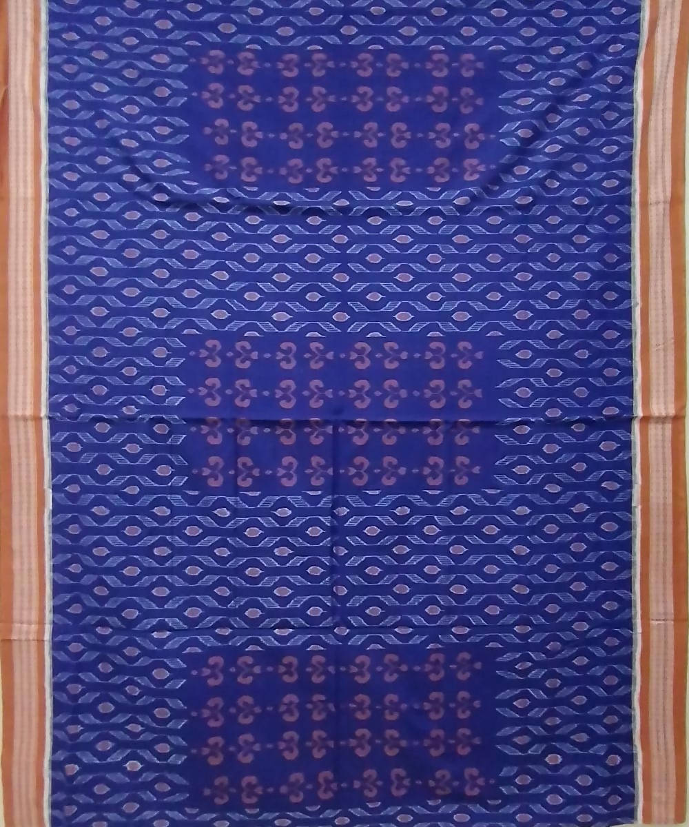 Indigo blue cream handwoven cotton sambalpuri saree