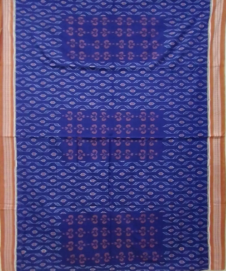 Indigo blue cream handwoven cotton sambalpuri saree