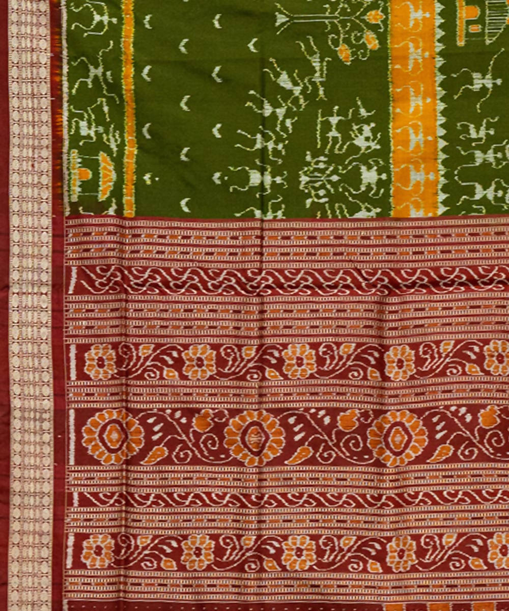 Avocado amber ikat silk handloom sambalpuri saree