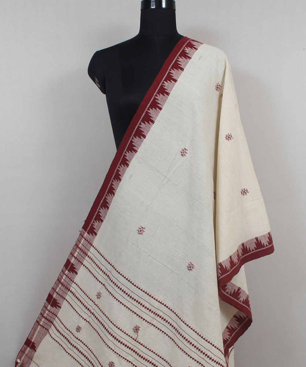 Beige maroon handwoven cotton kotpad dupatta