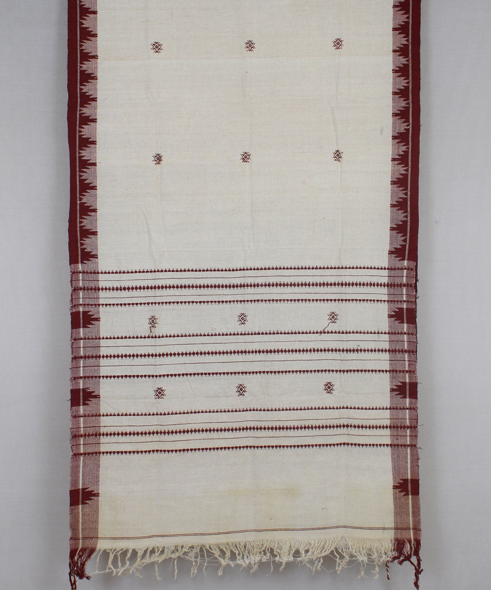 Beige maroon handwoven cotton kotpad dupatta