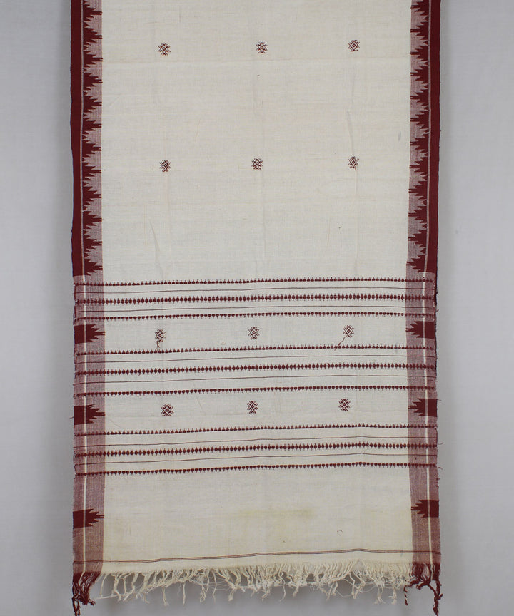 Beige maroon handwoven cotton kotpad dupatta